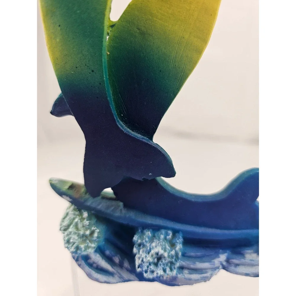 Dolphin Sculpture Ocean Sea Life Art Coastal Decor‎ Beachy Palm Tree